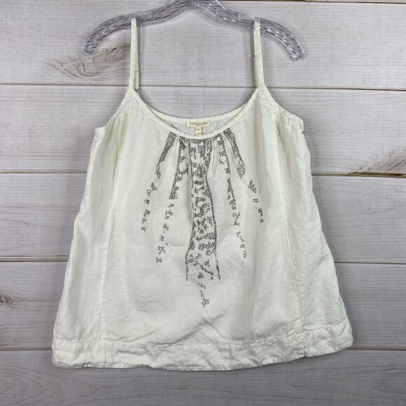 Eileen Fisher Top Womens P L Cream Tank Sleeveless Organic Linen Sequins Beach - Picture 1 of 10